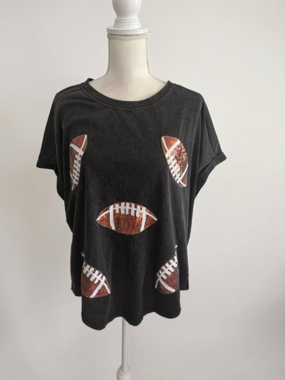 BIBI Sequin Football T Shirt Top Size Small